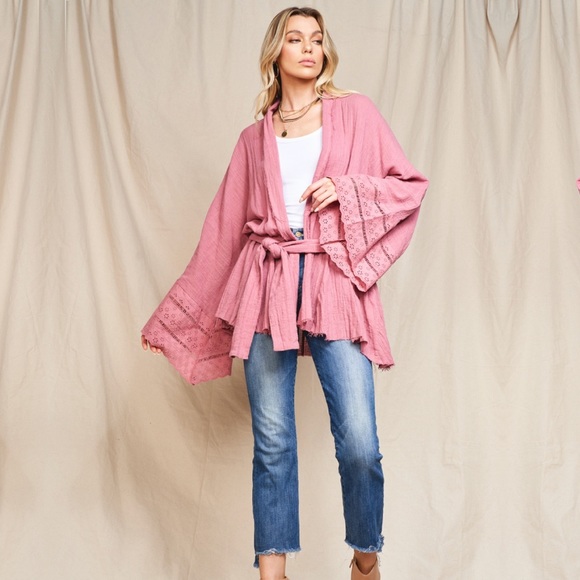 Raw Hem 100% Cotton Blend Kimono - Picture 3 of 5